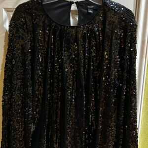 NWT Simply Vera Vera Wang sequined black blouse party wear women's Size L
